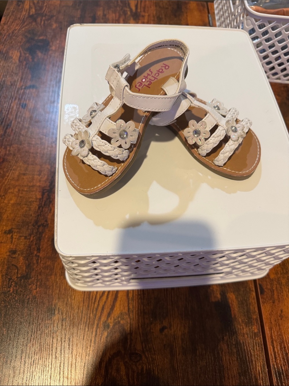 Rachel Shoes White Braided Flower Girls Sandals
